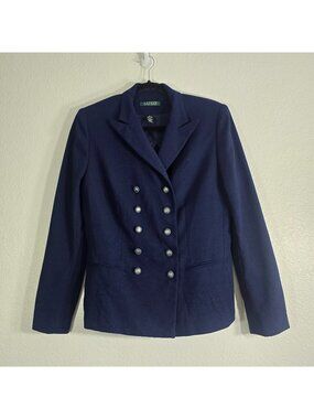 Lauren Ralph Lauren Double Breasted Blazer Women Size 8 Blue Button Preppy Wool